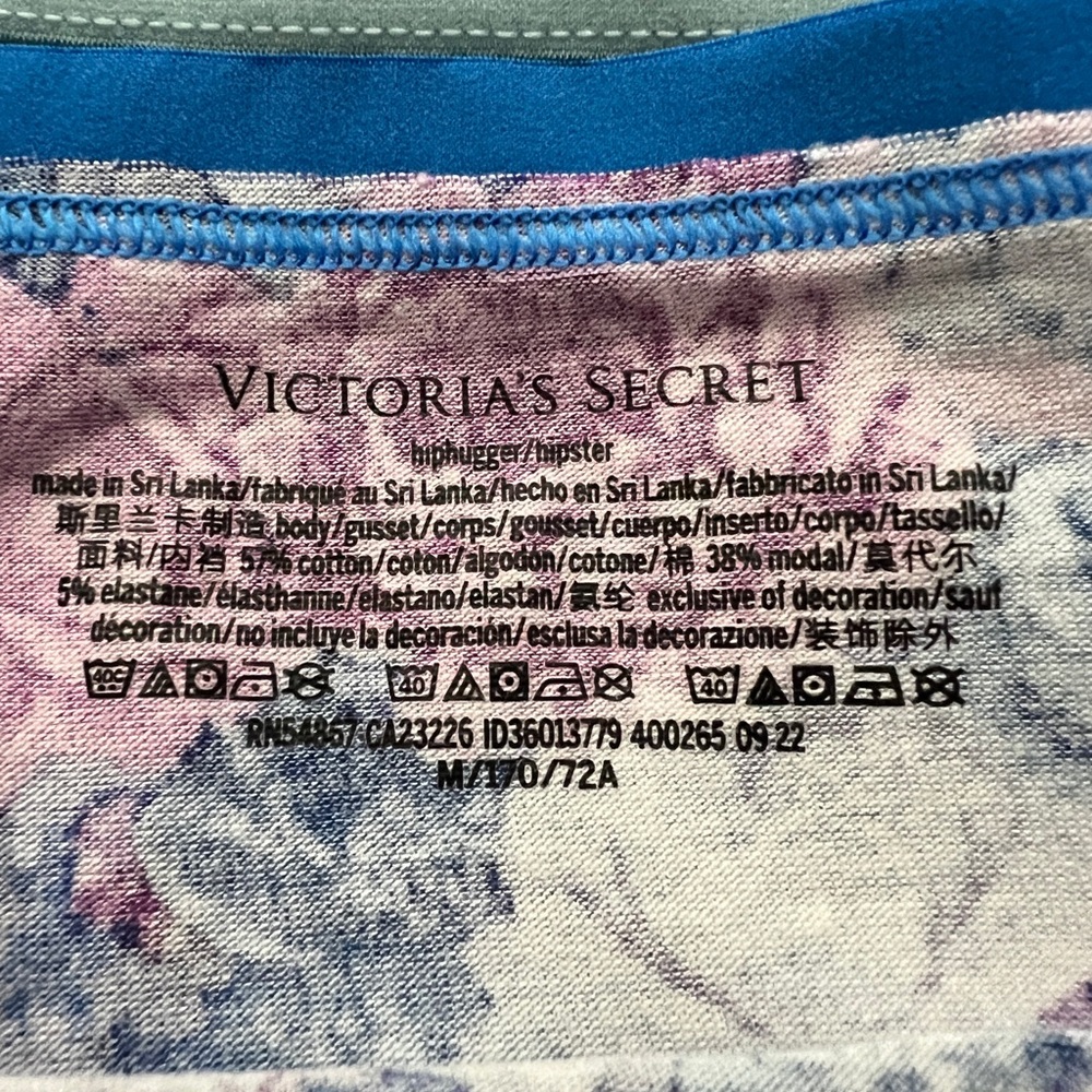 Victoria’s Secret Blue Floral Logo Band Cotton HipHugger Panties VS Medium M - Picture 2 of 2